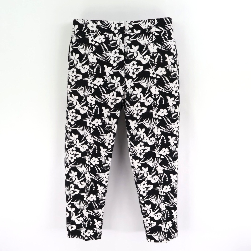 Roz & Ali Ankle Pants Womens 6 Black White‎ Floral Cotton Blend Pockets Mid Rise
